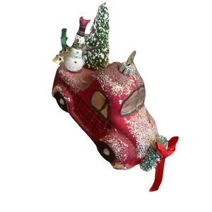 Nordstrom Geoff Allen Christmas Ornament Red Pickup Truck with Tree, Snowman